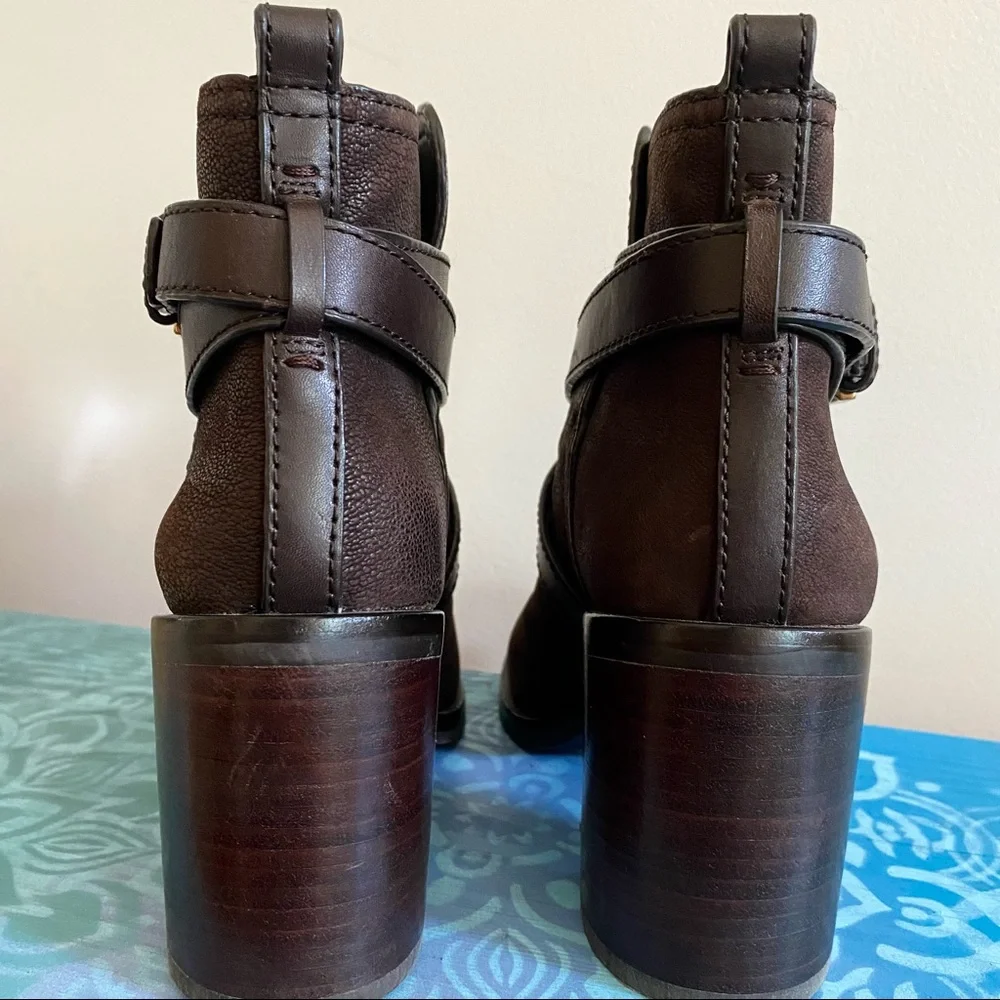 Tory Burch Hastings Heeled Leather Ankle Boots w/ Wrap Around Ankle Straps